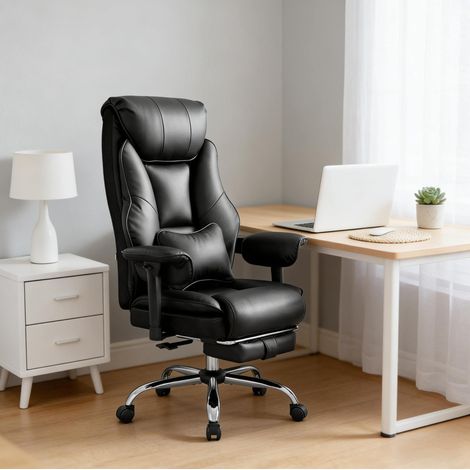 Chaise de bureau, en polyuréthane et métal, avec accoudoirs, réglable en hauteur, pivotante, noir (1/5)