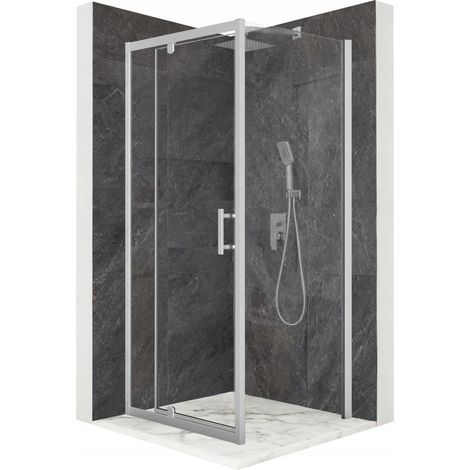 Cabine de douche - 95 x 95 x 195 cm - Rectangulaire - Verre 6 mm - Porte à charnières - Argent (1/5)