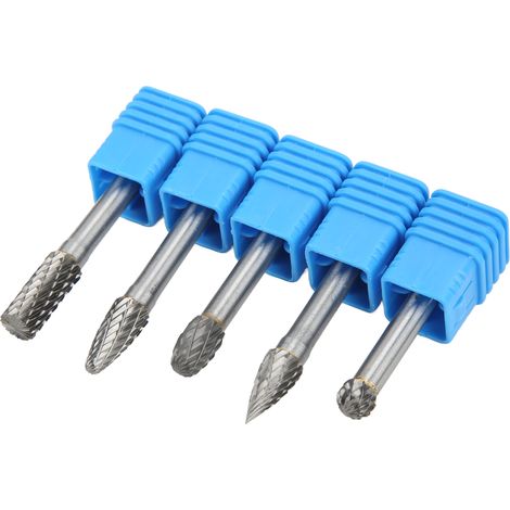 Jeu de 5 limes rotatives en acier au tungstène, 6 x 8 mm, à double tranchant, adaptées au polissage, au meulage, à la gravure et au perçage. (ADEFG) (1/5)