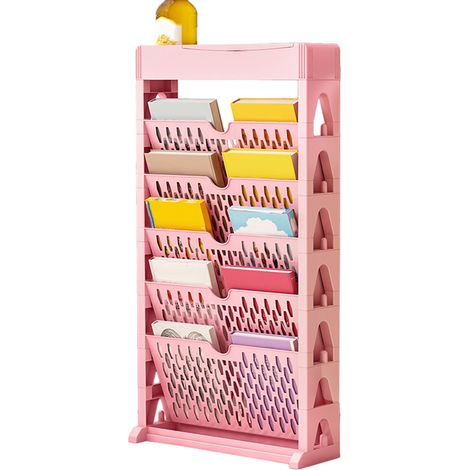 Bücherregal, Aufbewahrungsregal, kleines Bücherregal, Bücherregal mit großem Fassungsvermögen, leicht zugänglich, für Wohn- und Schlafzimmer, einreihig, 5 Ebenen, rosa (1/5)