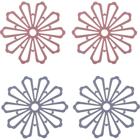 4 Pieces Silicone Coasters, Silicone Non-Slip Insulated Coffee Mat, Thickened Hollow Flower Non-Slip Table Mat, for Dishes, Drinks (Red, Gray) (1/5)