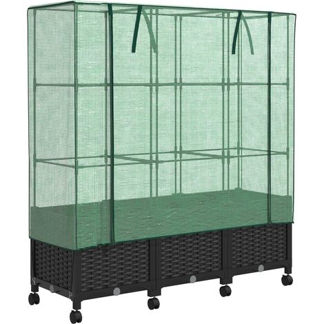 vidaXL Garden Planter with Greenhouse Cover&Wheels 3 pcs Black PP