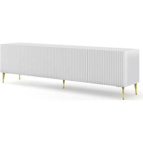 MOBILE RAVENNA B PORTA TV IN MDF RIVESTITO IN FOGLIO 4D 200 BIANCO OPACO GAMBE ORO