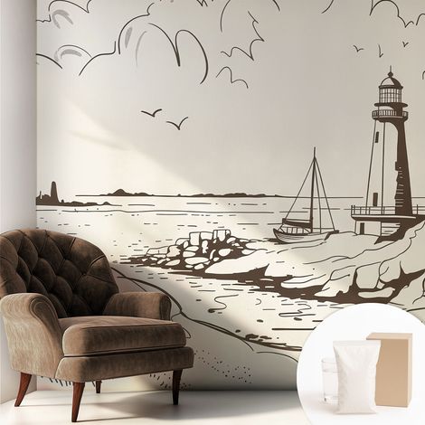 Tapete Vliestapete mit Kleber - abwaschbar - Arbeitszimmer - Esszimmer- Top Qualität Küstenlandschaft 250x250 cm (1/5)
