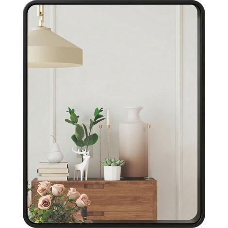 Miroir mural rectangulaire 50 x 40 cm, miroir décoratif moderne avec cadre en métal pour salon, entrée, couloir, noir (1/2)