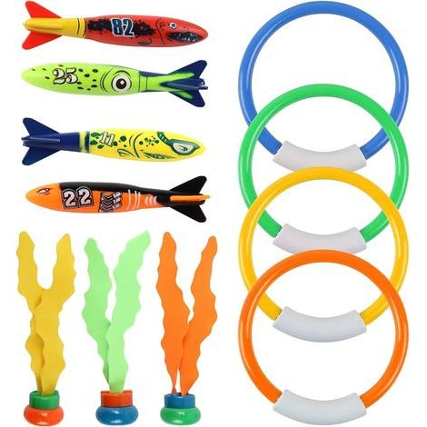 Jeu de Plongée sous-Marine 11 Pièces, Jouets de Piscine pour Enfants de 4 à 6 Ans, Jeu de Plongée sous-Marine, Jouets d'entraînement pour la Piscine (1/4)