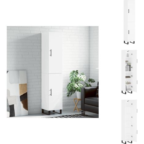 Highboard Weiß 34,5x34x180 cm Holzwerkstoff - Sideboard - Hochschrank - Wohnraumgestaltung - Aufbewahrungslösung - Weißer Schrank (1/5)