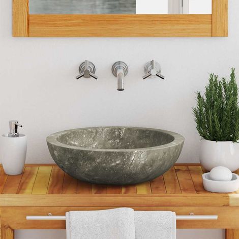 Lavabo vasque à poser Luxueux, Bac à laver, Gris Ø40x12 cm Marbre OIB8064E (1/5)
