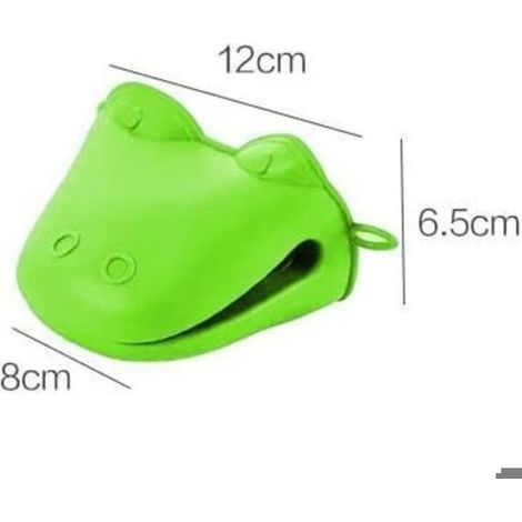 Deux gants en silicone résistants à la chaleur avec coussinets résistants à la chaleur, ornés d'un motif de grenouille verte. (1/5)