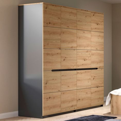 Armoire 4 portes 180x59x198cm décor naturel et anthracite - KANUT (1/5)
