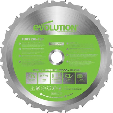 Evolution FURYÂ¨ Multi-Purpose TCT Circular Saw Blade 210 x 25.4mm x 20T (1/5)