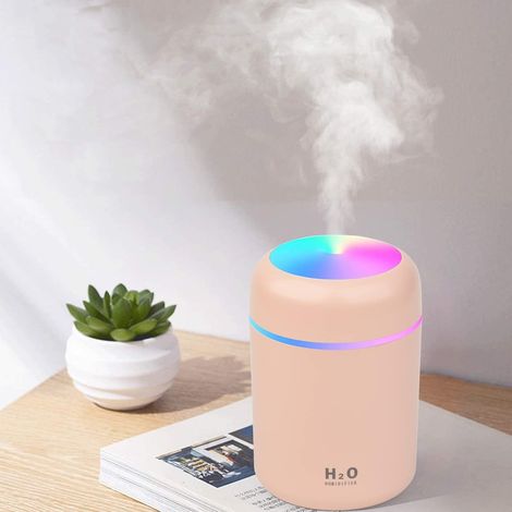 1 humidificateur 300 ml, mini humidificateur de voiture, diffuseur d'arôme, lumière d'ambiance colorée, maison, bureau, chambre, mode silencieux, autres accessoires de voiture (rose) (1/4)