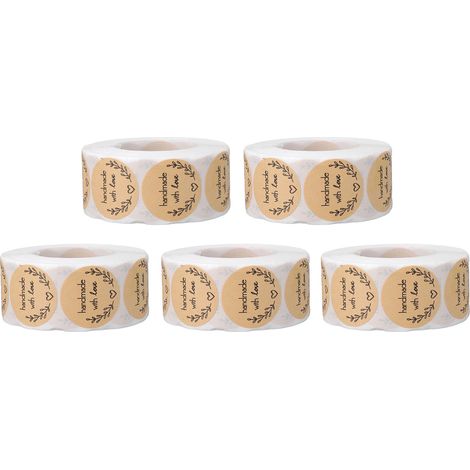 5 rouleaux 2500 étiquettes rondes 1 pouce kraft – Autocollantes artisanat emballage cadeau enveloppe scellage (1/5)