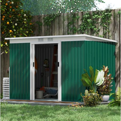 Casetta da giardino 280x130x172 cm, porta scorrevole e 2 griglie di ventilazione, acciaio verde scuro (1/5)