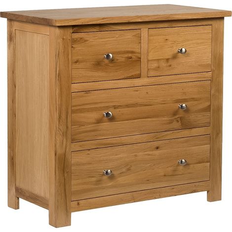 Hallowood Furniture Waverly Oak Solid Wood Chest of Drawers, 2 Over 2 Wooden Chest of Drawers for Hallway or Living Room, Multifunctional 4-Drawer Dresser, Ready Assembled Bedroom Furniture (1/5)