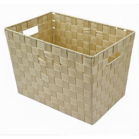 Trade Shop - Porta Oggetti Cesto In Tessuto Intrecciato 38x26x25 Cm Con Maniglie Beige 79039 -