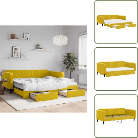 The Living Store Tagesbett Ausziehbar mit Schubladen Gelb 100x200 cm Samt - Schlafsofa (1/5)