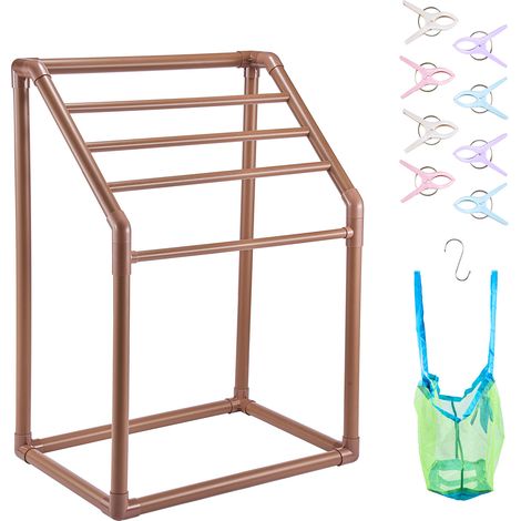 VEVOR Towel Rack, 5 Bars Outdoor PVC Towel Holder, Freestanding Pool Towel Hanger Stand with Clips, Bag & Hook, Outdoor Indoor Quilt Drying Rack Organizer, Ideal for Poolside, Bathroom, Spa, Brown (1/5)