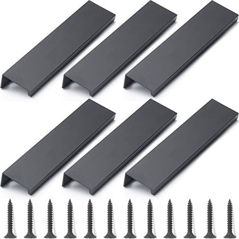 Möbelknöpfe und -griffe, 6 Stück schwarze Schrankgriffe, unsichtbare Möbelgriffe 120 mm (1/4)