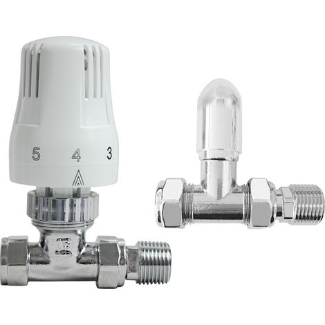 Designer Radiator 15mm Thermostatic White & Chrome Straight Valve (1/3)
