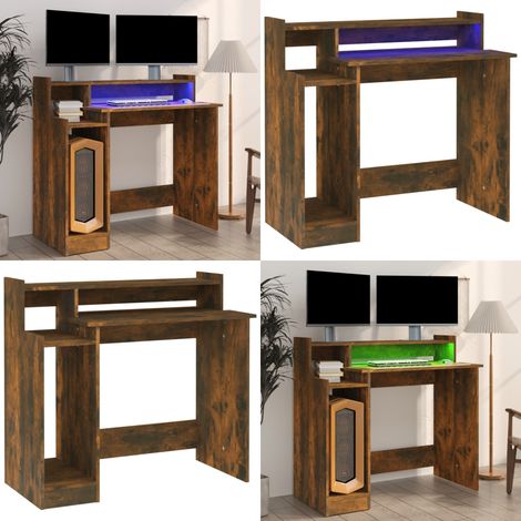 Scrivania con Luci LED Rovere Fumo 97x45x90 cm in Multistrato - Scrivania in legno multistrato - Scrivania per ufficio