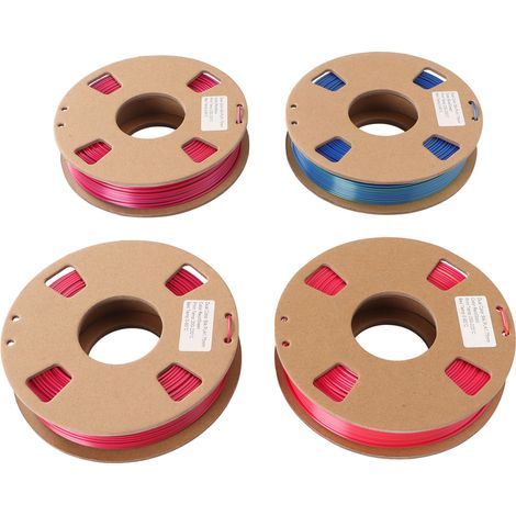 4 Bobines Filament PLA Bicolore Soie 1.75mm - Rouge/Or, Rouge/Vert, Rouge/Bleu, Bleu/Vert - Lot pour Imprimante 3D