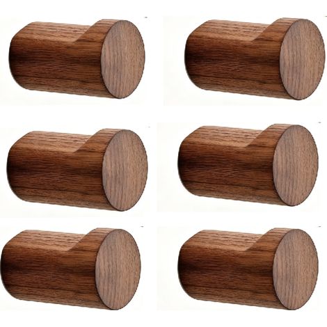 Pack de 6 Crochets muraux ronds Noyer foncé Support vêtements Chapeaux écharpes Salon chambre cuisine (1/5)