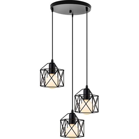 Lampe À Suspension Moderne Noire 3 Lumières Suspension Luminaire En Métal Rétro Plafonnier D'Intérieur Pour Chambre À Coucher, Café Et Bar (1/5)