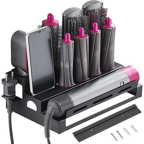Aplicable al soporte de almacenamiento Dyson, soporte de rizador de pared para accesorios Dyson Airwrap, soporte de pared de 3 niveles para baño doméstico, aleación de aluminio, estante de almacenamie (1/5)