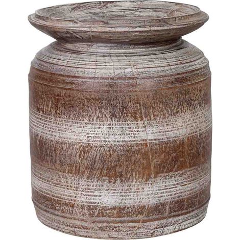 Jarrón de madera marrón pintado a mano 26x26x31h cm