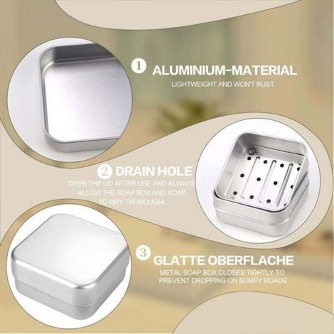Porte-Savon - Aluminium - 7,9 x 7,9 x 3,8 cm - Pour Voyage et Salle De Bain - Lot De 3 (1/4)