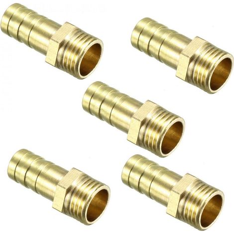 5pcs Brass Hose Barb Fitting 10mm x 1/4 PT Male Connector Adapter (1/4)
