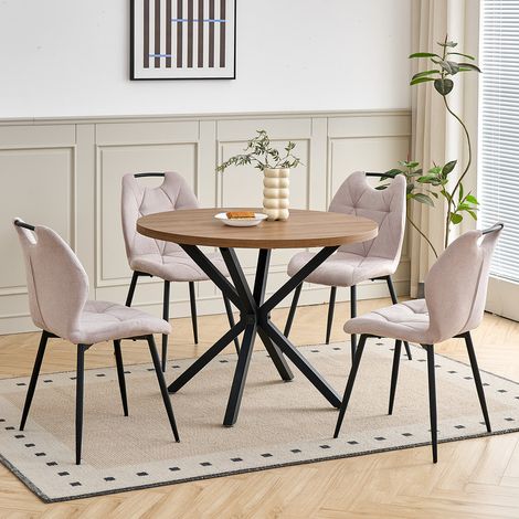 Wokaka Lot de Table et chaises - style vintage - Table MDF finition noyer - avec 2 Chaises avec poignée intégrée (Beige) (1/5)
