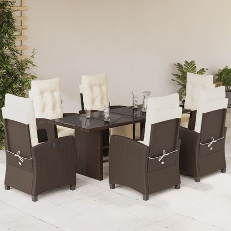 Set comedor de jardín 7 pzas con cojines ratán sintético marrón vidaXL (1/5)