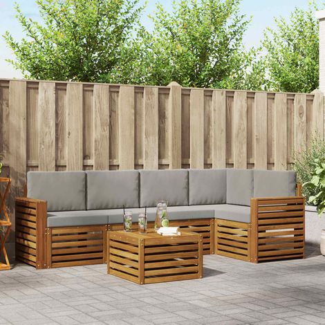 vidaXL Ecksofa Set 6 pcs Natürlich und Hellgrau Massivholz Akazie (1/5)