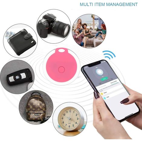 mini localisateurs GPS étanches et portables Bluetooth pour bagages/enfants/animaux/chat/chien-rose (1/5)