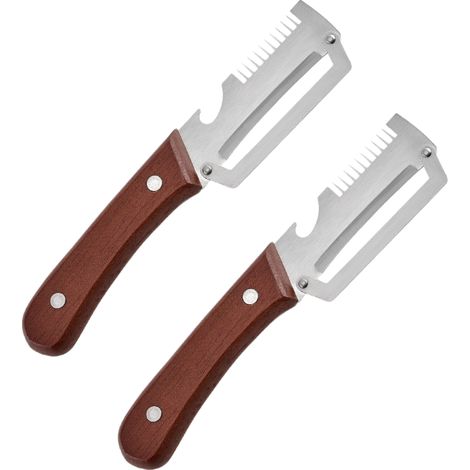 Irovami Coupe-oignons multifonction – inox, 3 en 1, manche bois foncé