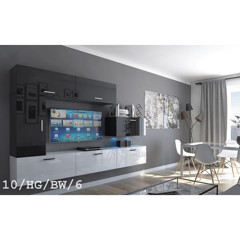 Ensemble meuble TV CONCEPT 10-10-HG-BW-6 noir-blanc brillant 249 cm