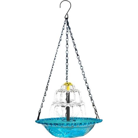 Fontaine solaire suspendue pour oiseaux – Grande fontaine colibris – Bleue – Jardin ou balcon (1/5)