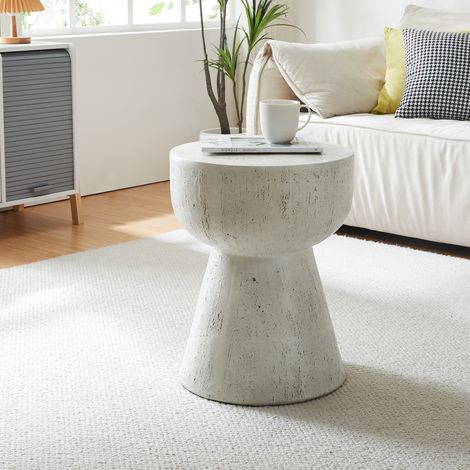 Mesa auxiliar Oulvepijanse redond hormigón 51xØ40 cm - Blanco [en.casa]