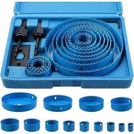 BUNTHAUS PA 17 Pcs Kit Scies Cloches bi-métal en Acier Carbone 19-127mm Scie Cloche Coffret pour Bois, Plaque de Plâtre et Plaques de Plâtre bleu, Profondeur de Coupe 25 mm (1/4)