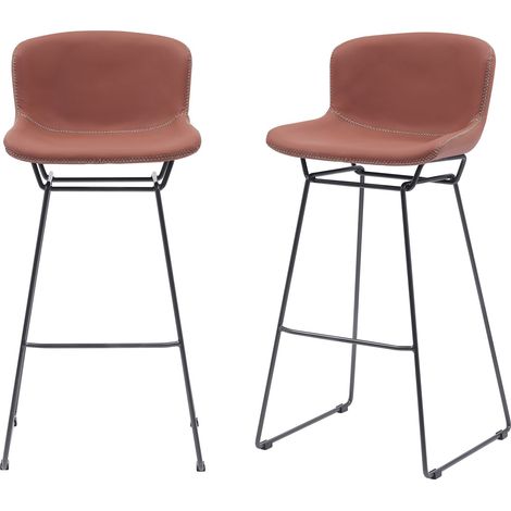 MMT Bar Stools Set of 2, Tan PU Leather, Sleigh Legs & Retro Style for Breakfast Bar, 47.5x50.5x99.5 cm (Tan) (1/5)