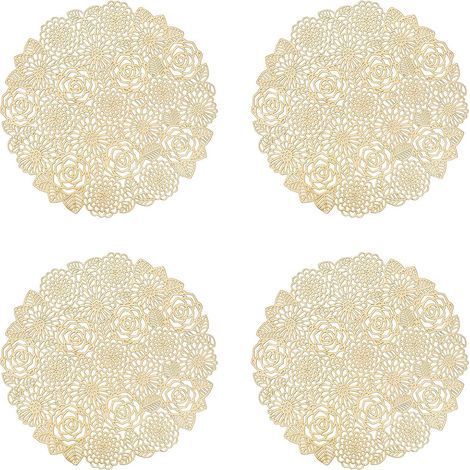 Lot de 4 Sets de Table, Or Rose Napperons Rond Set de Table Tapis de Table pour Table Salle à Manger Cuisine,napperons lavables (Or Rose, Style L, 38cm) (1/5)