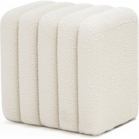 Pouf rembourré en tissu bouclette - Blanc - Leto