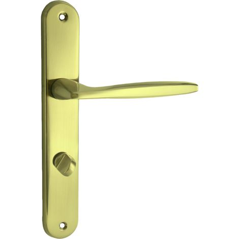 domino Türgriff 78 Drückergarnitur WC - Badezimmer Set Links & Rechts Türbeschlag für WC/Badezimmertüren L-Form Türbeschläge aus Aluminium Messing Gold Türdrückergarnitur MIA M1 (1/5)