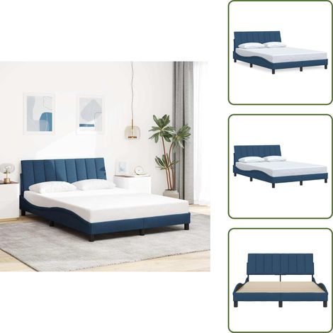 Kopfteil - vidaXL Bettgestell ohne Matratze "Hanko" Blau 140x200 cm Stoff - Bettrahmen (1/5)