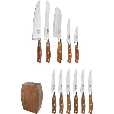 Ryokan - Set 5 couteaux de cuisine avec bloc acacia 6 couteaux steak (1/5)