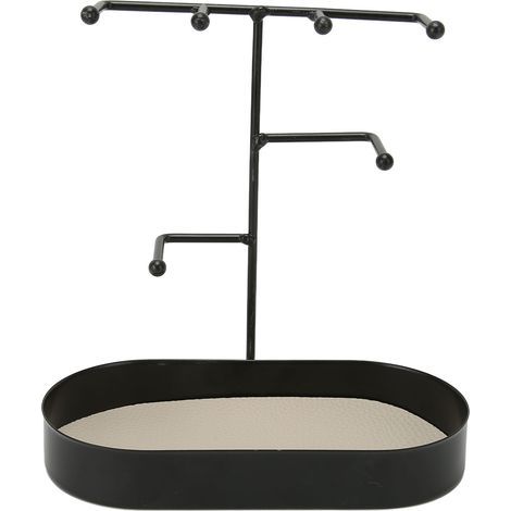 Porte-bijoux 3 étages épais à soudure manuelle, large base stable pour salle de bain ou coiffeuse, noir (1/5)