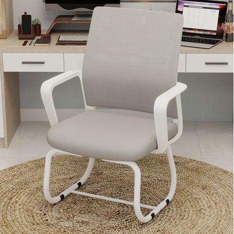 Sedia da ufficio con schienale in rete, braccioli e struttura in metallo, grigio/bianco HAVRYA (1/5)