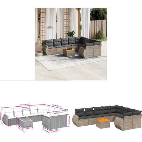 10-tlg. Garten-Sofagarnitur mit Kissen Grau Poly Rattan - Gartensorte - Esszimmergarnituren - Lounge Möbel - Outdoor Furniture - Gartenmöbelset - Home & Living (1/3)